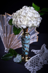 White hydrangea in vase