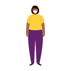 woman afro using medical protective mask against covid 19 vector illustration design