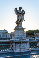 Obraz premium Full size statue of Angel with the Crown of Thorns on Ponte Sant'Angelo in Rome near Castel Sant'Angelo