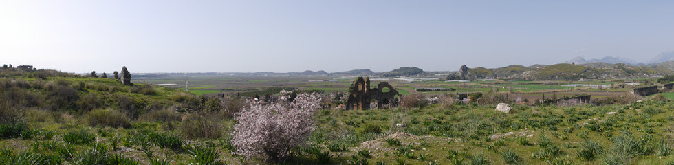 Panoramic view of the Aspendos, ancient city near Antalya, Southern Turkey.