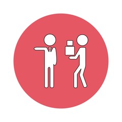 Illustration of employee kicked out of company. Boss firing worker sign. Layoff symbol for modern business concept and web, mobile design.