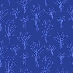 Fototapeta premium Seamless pattern with fantasy flower ornament. Hand drawn. On purple background. Good for fabric, textile, wrapping paper, wallpaper, baby room, kitchen, packaging, paper, print, etc.