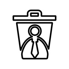 Tie in trash can icon. Illustration of employee kicked out of company. Boss firing worker sign. Layoff symbol for modern business concept and web, mobile design.