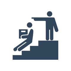 Illustration of employee kicked out of company. Boss firing worker sign. Layoff symbol for modern business concept and web, mobile design.