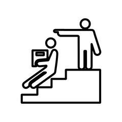 Illustration of employee kicked out of company. Boss firing worker sign. Layoff symbol for modern business concept and web, mobile design.