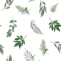 Foto op Plexiglas Aquarel bladerprint Abstracte naadloze patroon met tropische bladeren. Vector sjabloon.
