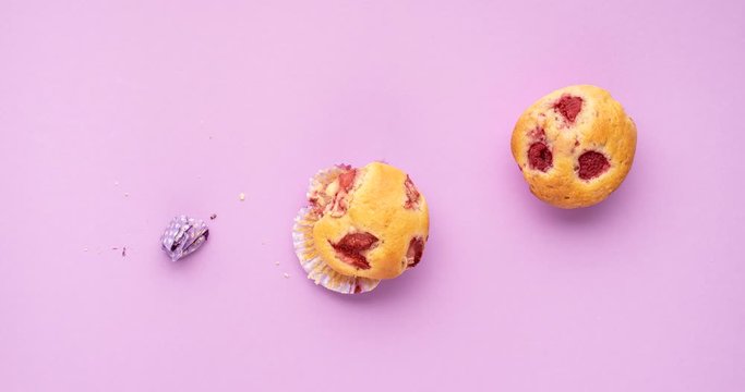Eating muffins stop motion. Funny animation with berry muffins