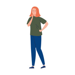 pretty young woman on white background vector illustration design