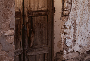 Close up of a Mexican facade in the ghost town Real de Catorce, Mexico
