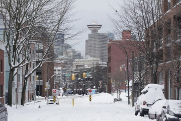 The city of Vancouver cover with snow