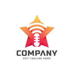 podcast radio microphone logo template for company