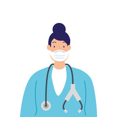 Fototapeta premium female doctor using medical protective mask against covid 19 on white background vector illustration design