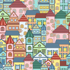 Seamless pattern with colorful houses