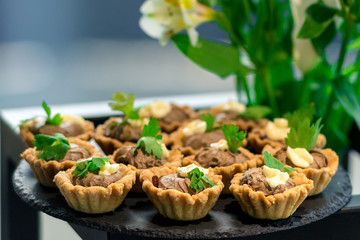 Many different meat canapes for the whole frame. Horizontal frame