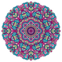 Colorful festive floral mandala round ornamental folk art style