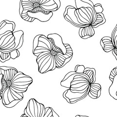 Hand drawn seamless floral vector pattern. Vector background of doodle floral elements. 