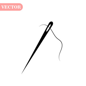 Needle with thread isolated on white background. Neddle icon. Flat vector stock illustration