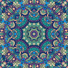 Festival art seamless pattern mandala. Ethnic geometric print. Colorful repeating background texture