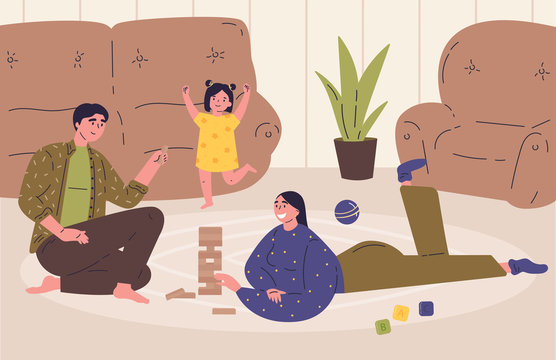 family playing game at home clip art preview