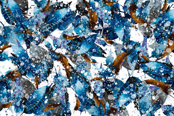 Illustration, pattern, abstract watercolor feathers on a white background