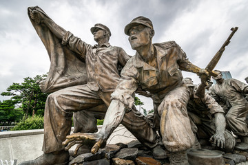 Seoul, South Korea - July 10 2018: Monument of the Korean war veterans outside of the War Memorial...