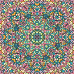 Tribal indian flower ethnic seamless design. Festive colorful mandala pattern ornament