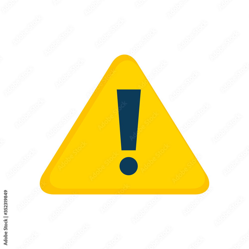 Wall mural danger warning sign, exclamation mark on yellow triangle vector illustration design