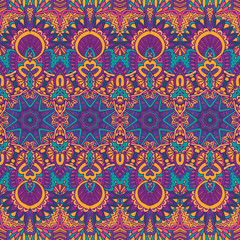 Abstract festive colorful floral vector ethnic tribal pattern