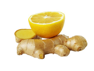 Natural lemon and ginger, on an isolated background