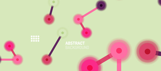 Flat style geometric abstract background, round dots or circle connections on color background. Technology network concept.