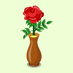 
Red rose in a brown vase .Vector drawing of a vase