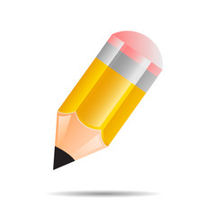 Vector icon of  
sharpened yellow pencil isolated on white background with shadow. Vector illustration.