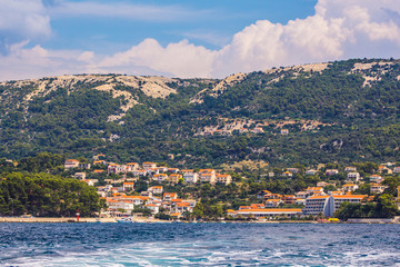 Picturesque coastal view of Rab town on Rab island in Croatia