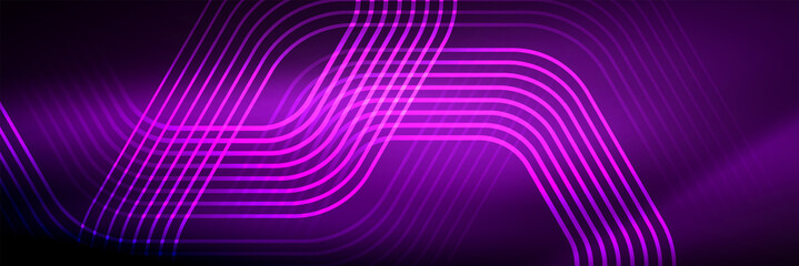 Shiny neon lines, stripes and waves, technology abstract background. Trendy abstract layout template for business or technology presentation, internet poster or web brochure cover, wallpaper