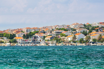 Fototapeta na wymiar Picturesque coastal view of Novalja town on Pag island in Croatia