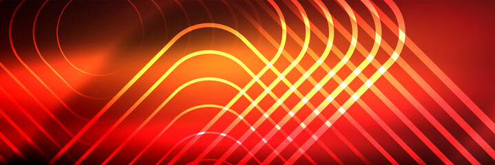 Shiny neon glowing techno lines, hi-tech futuristic abstract background template with square shapes