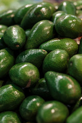 Avocado background. Fresh green avocado on a market stail. Food background.