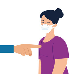 hand with index finger pointing , woman unemployment concept, company worker , from coronavirus crisis covid 19 vector illustration design