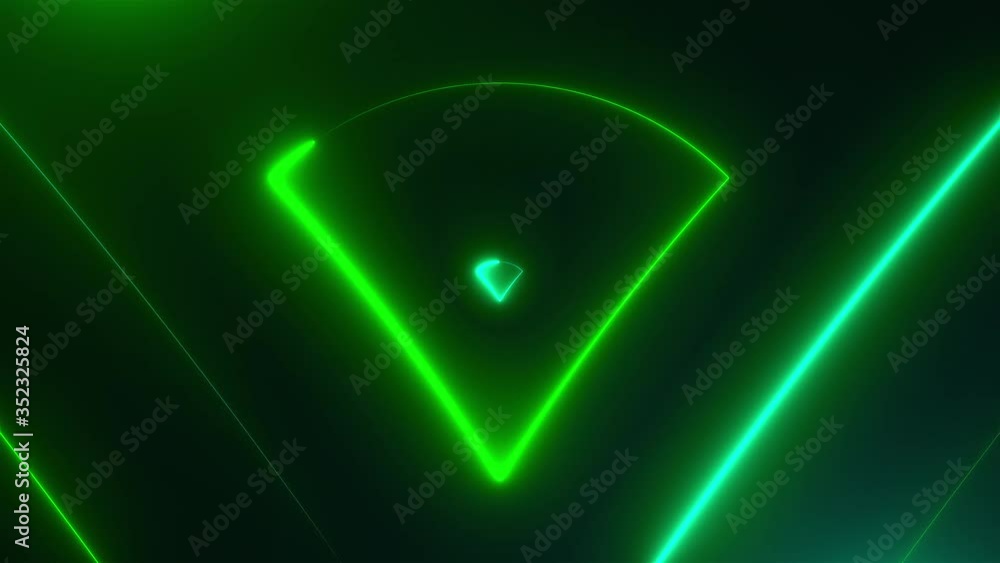 Poster many neon triangles in space, abstract computer generated backdrop, 3d rendering backdround