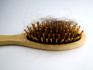 Comb with hair on a white background