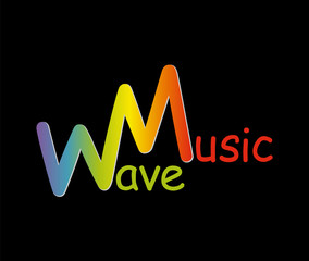 Rainbow music wave line logo. Modern pulse music player technology. Vector audio colorful wave logo on black background