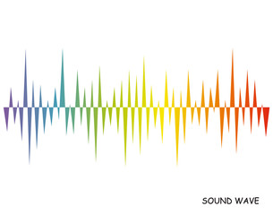 Rainbow music wave line background. Modern pulse music player technology. Audio colorful wave on white background. Vector digital waveform