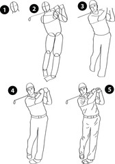 Drawing learn step by step tutorial techniques people occupations set with professions jobs business working trade career province for kids workbook isolated background. Vector illustration golfer