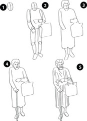 Drawing learn step by step tutorial techniques people occupations set with professions jobs business working trade career province for kids workbook isolated background. Vector illustration old woman