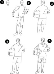 Drawing learn step by step tutorial techniques people occupations set with professions jobs business working trade career province for kids workbook isolated background. Vector illustration cargo