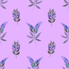 Fototapeta na wymiar Seamless pattern of abstract watercolor blue flowers