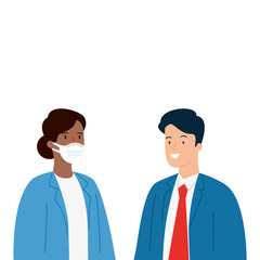 business couple wearing surgical mask, health care and prevention concept vector illustration design