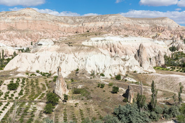 Volcanic formations in Red valley, Cappadocia, Nevsehir, Turkey.