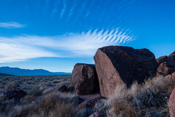 petroglyph rock art designs of ancient indigenous cultures in Owens Valley, California, USA