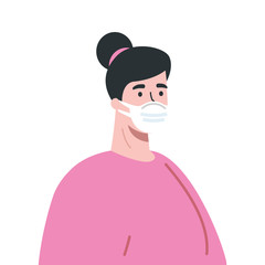 woman using medical protective mask against covid 19 vector illustration design